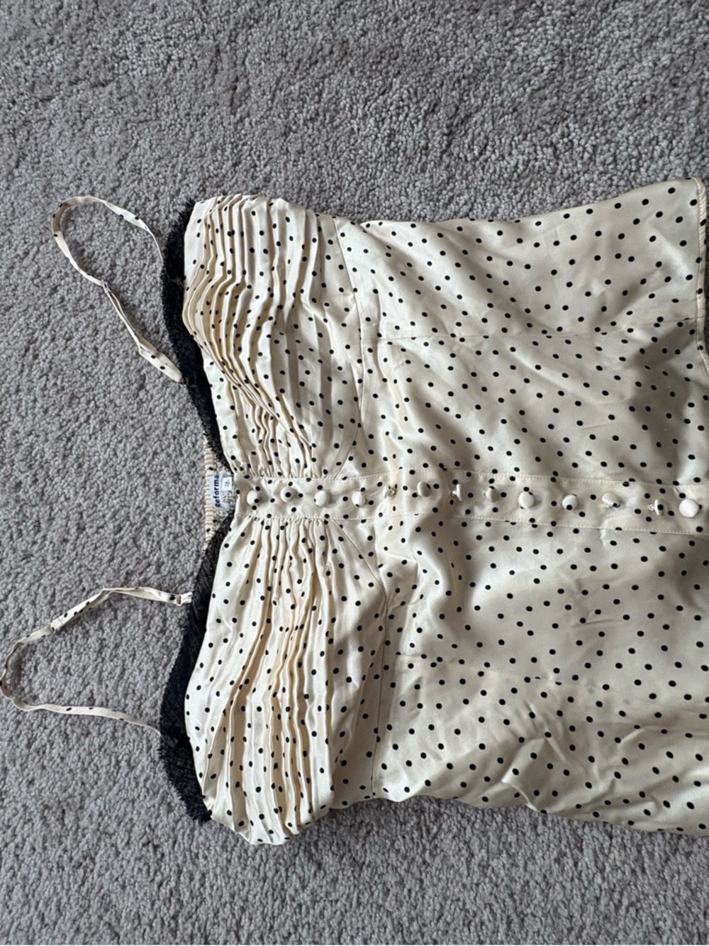 Reformation Cream and Black Polka Dot Satin Cami